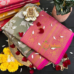 Grey Pink Semi Banarasi Saree-Festive Banarasi Saree-SA0003