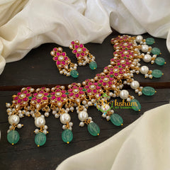 Precious Jadau Kundan High Neck Choker-Red Green -J740