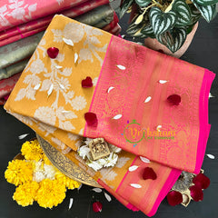 Yellow Pink Semi Banarasi Saree-Festive Banarasi Saree-SA0004