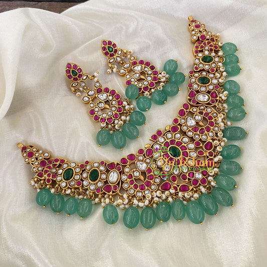 Jadau Kundan Peacock Neckpiece-Red Green-J737