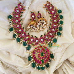 Precious Jadau Kundan Maanga Neckpiece-Green Bead Finish-J724