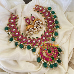 Precious Jadau Kundan Maanga Neckpiece-Green Bead Finish-J724