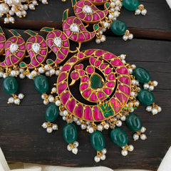 Precious Jadau Kundan Maanga Neckpiece-Green Bead Finish-J724