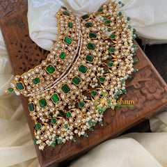 Precious Jadau Kundan Statement Bridal High Neck Choker-Green White-J716