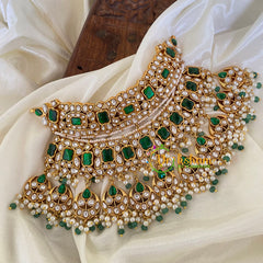 Precious Jadau Kundan Statement Bridal High Neck Choker-Green White-J716