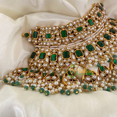 Precious Jadau Kundan Statement Bridal High Neck Choker-Green White-J716