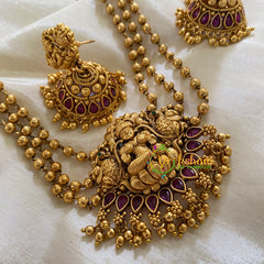 Exquisite Gold look alike Temple Short Neckpiece -Lakshmi -Red-G7876