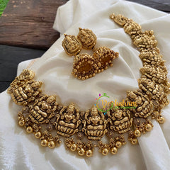 Gold Look Alike Antique Lakshmi Choker Short Neckpiece-Gold Bead - G7872