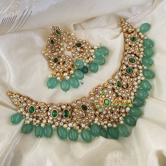 Jadau Kundan Peacock Neckpiece-White Green -J736