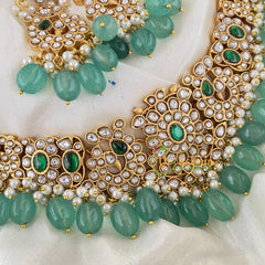 Jadau Kundan Peacock Neckpiece-White Green -J736