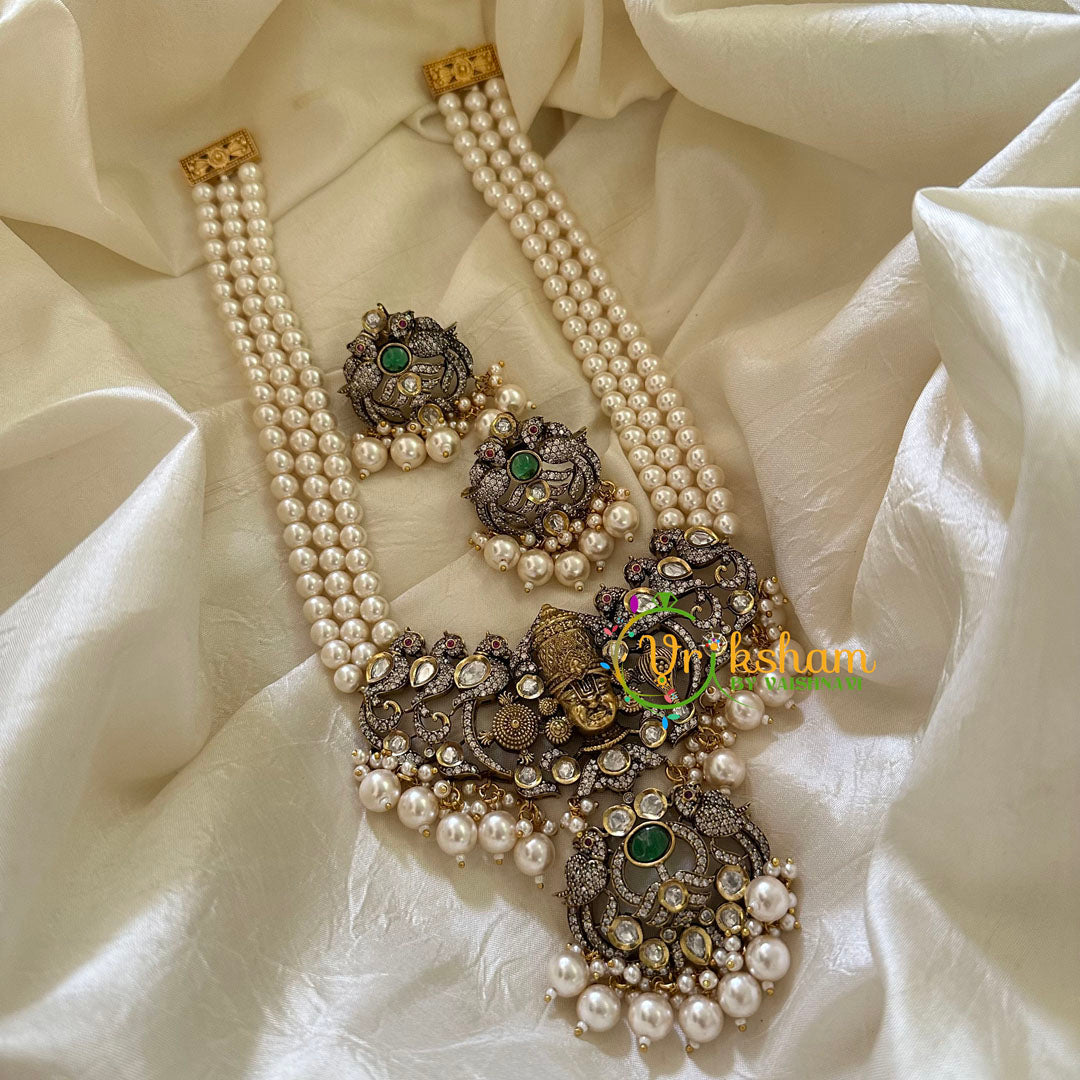Pearl Victorian Diamond Temple Neckpiece -Vishnu Pendant -VV067