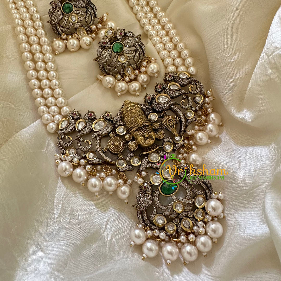 Pearl Victorian Diamond Temple Neckpiece -Vishnu Pendant -VV067