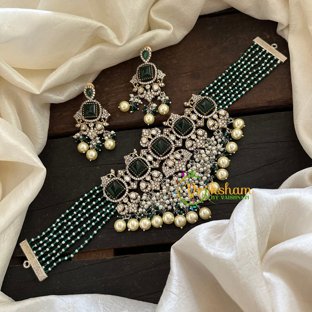Green Bead Victorian Diamond Choker-VV070