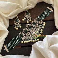 Green Bead Victorian Diamond Choker-VV070