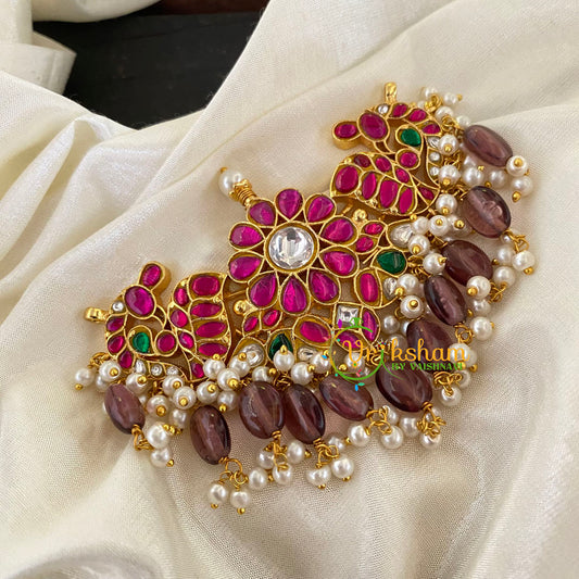 Jadau Kundan High Neck Choker-Maroon Bead-J751