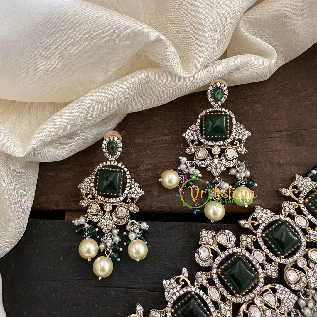 Green Bead Victorian Diamond Choker-VV070
