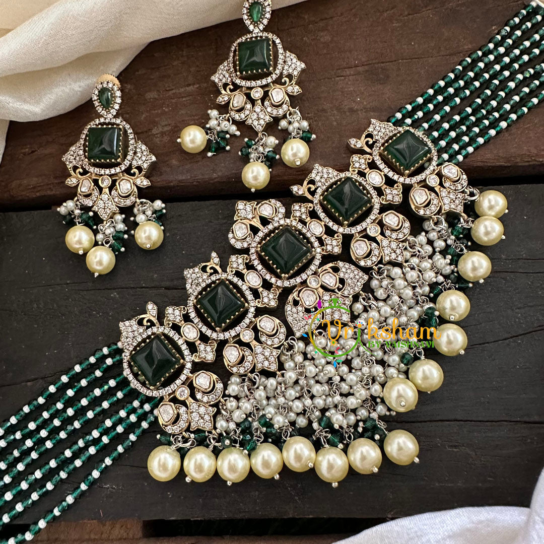 Green Bead Victorian Diamond Choker-VV070