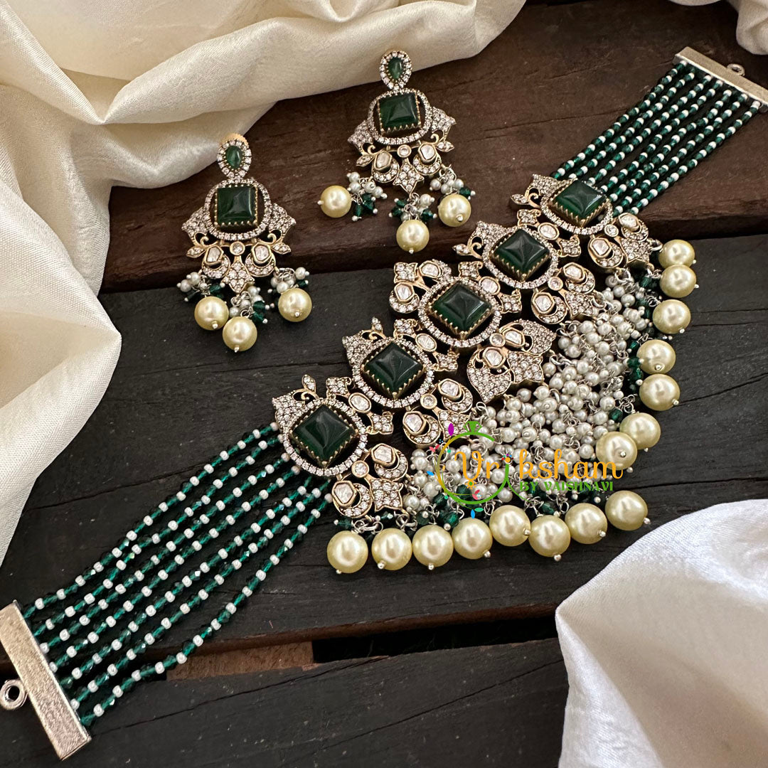 Green Bead Victorian Diamond Choker-VV070