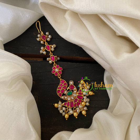 Precious Jadau Kundan Maang Tikka -Gold Bead and Pearl-j732