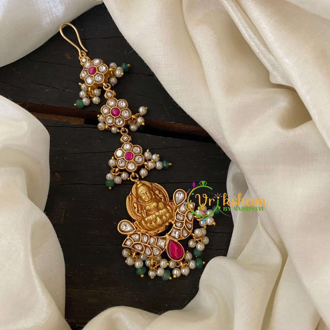 Precious Jadau Kundan Maang Tikka-Pink and White -j731