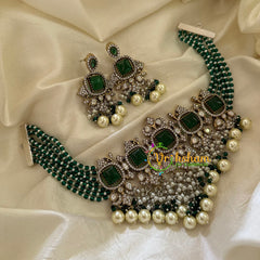 Green Bead Victorian Diamond Choker-VV070