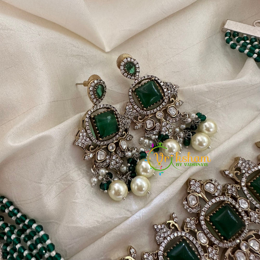 Green Bead Victorian Diamond Choker-VV070