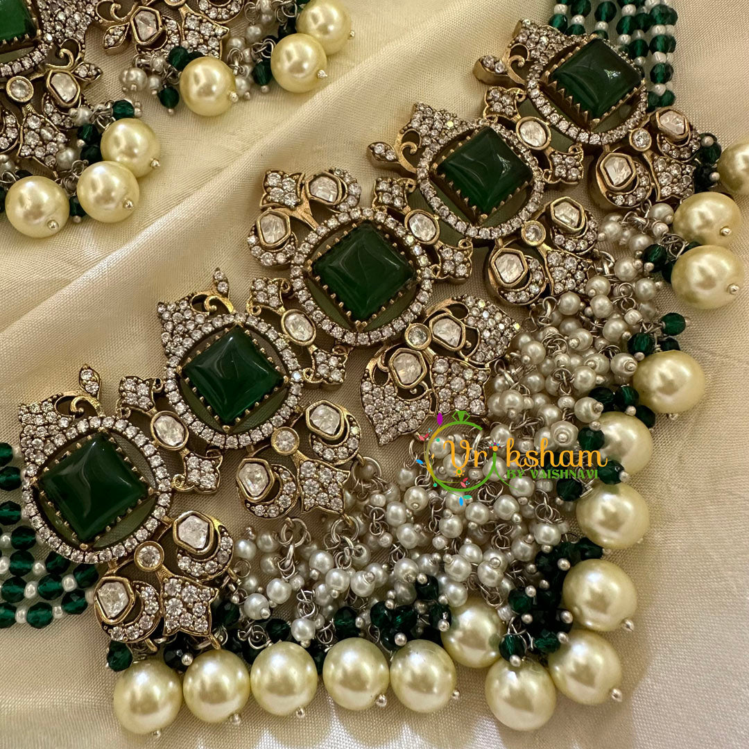 Green Bead Victorian Diamond Choker-VV070