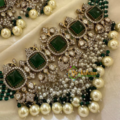 Green Bead Victorian Diamond Choker-VV070