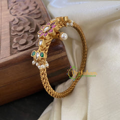 Precious Kundan Jadau Kada Bangle-Floral Pearl-Green Red -J733