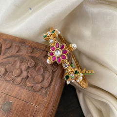 Precious Kundan Jadau Kada Bangle-Floral Pearl-Green Red -J733