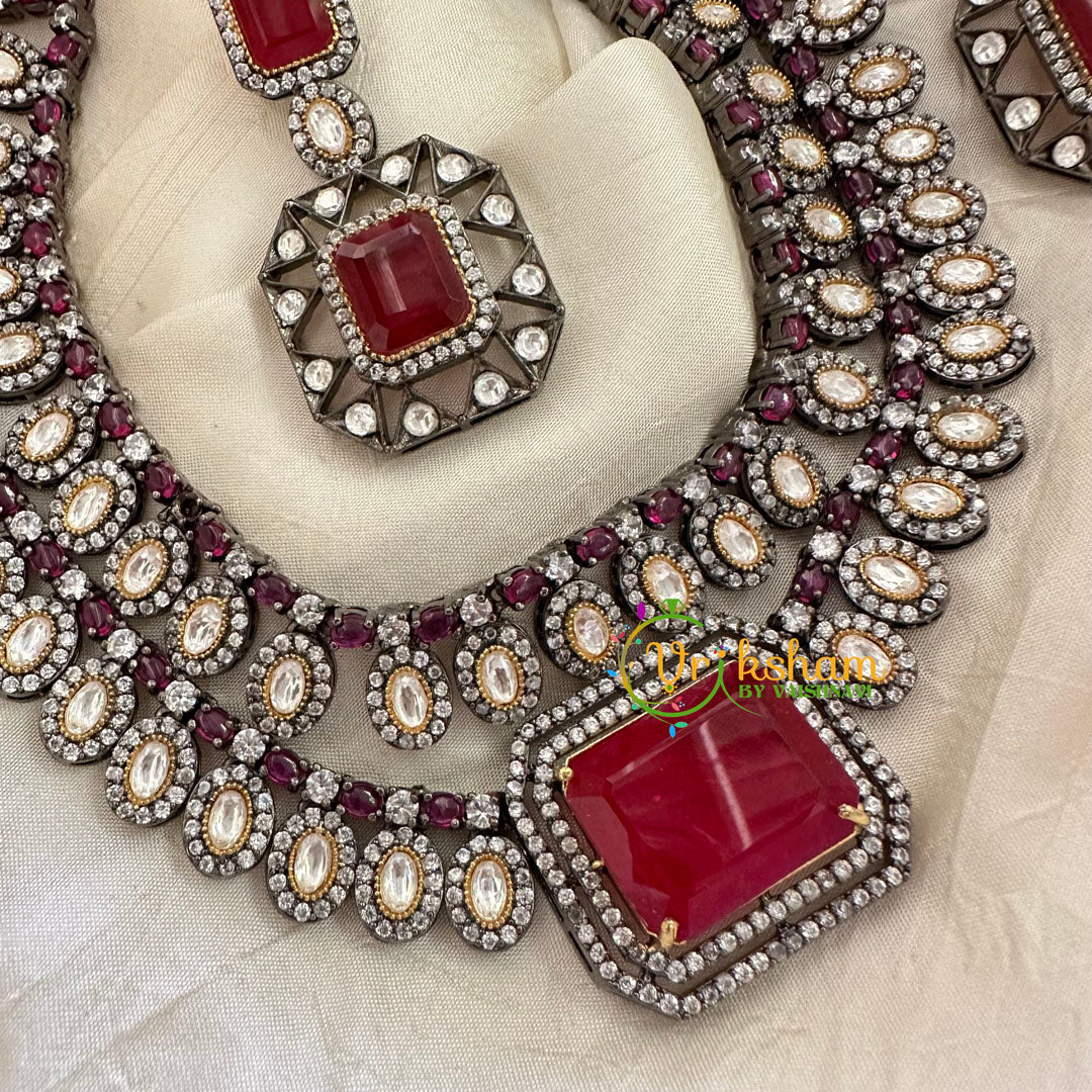 Red Victorian Diamond Short Neckpeice -VV072