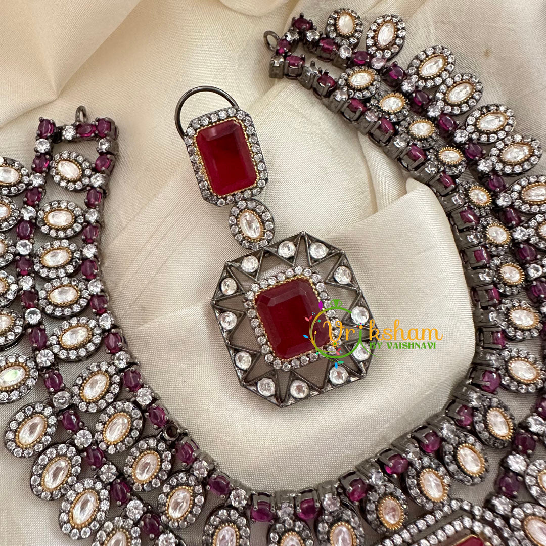 Red Victorian Diamond Short Neckpeice -VV072