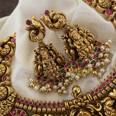 Precious Jadau Kundan Temple Short Neckpiece- Gold Bead and Pearl-J722