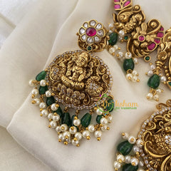 Precious Jadau Kundan Temple Short Neckpiece- Green Bead-J743