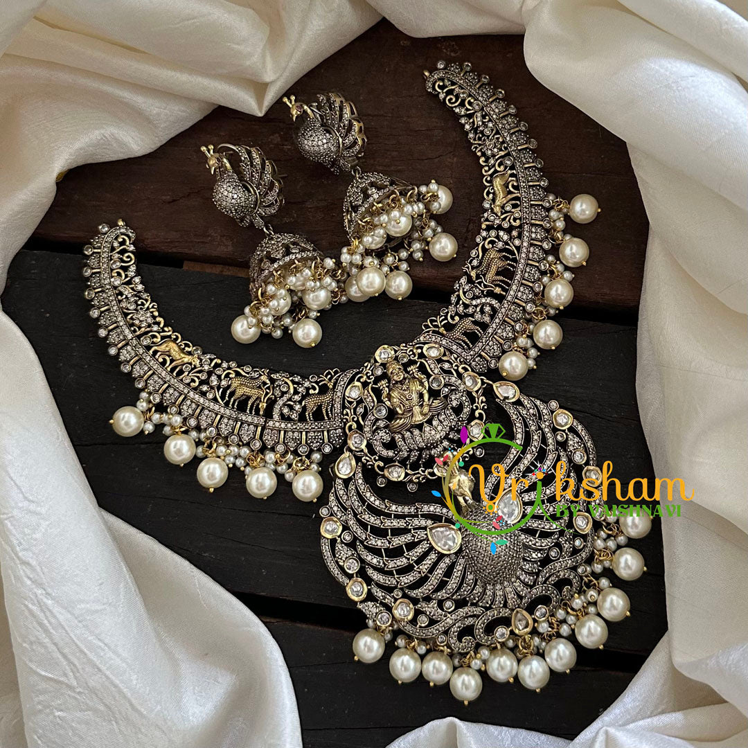 Victorian Diamond Lakshmi Short Neckpiece-Pearl  -VV123