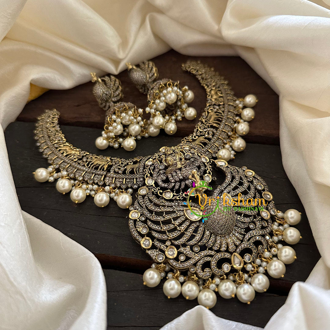 Victorian Diamond Lakshmi Short Neckpiece-Pearl  -VV123