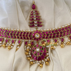 Precious Jadau Kundan Sheeshphool Maang Tikka-Pink -j761