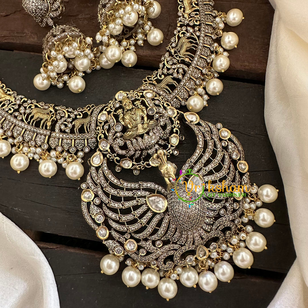 Victorian Diamond Lakshmi Short Neckpiece-Pearl  -VV123