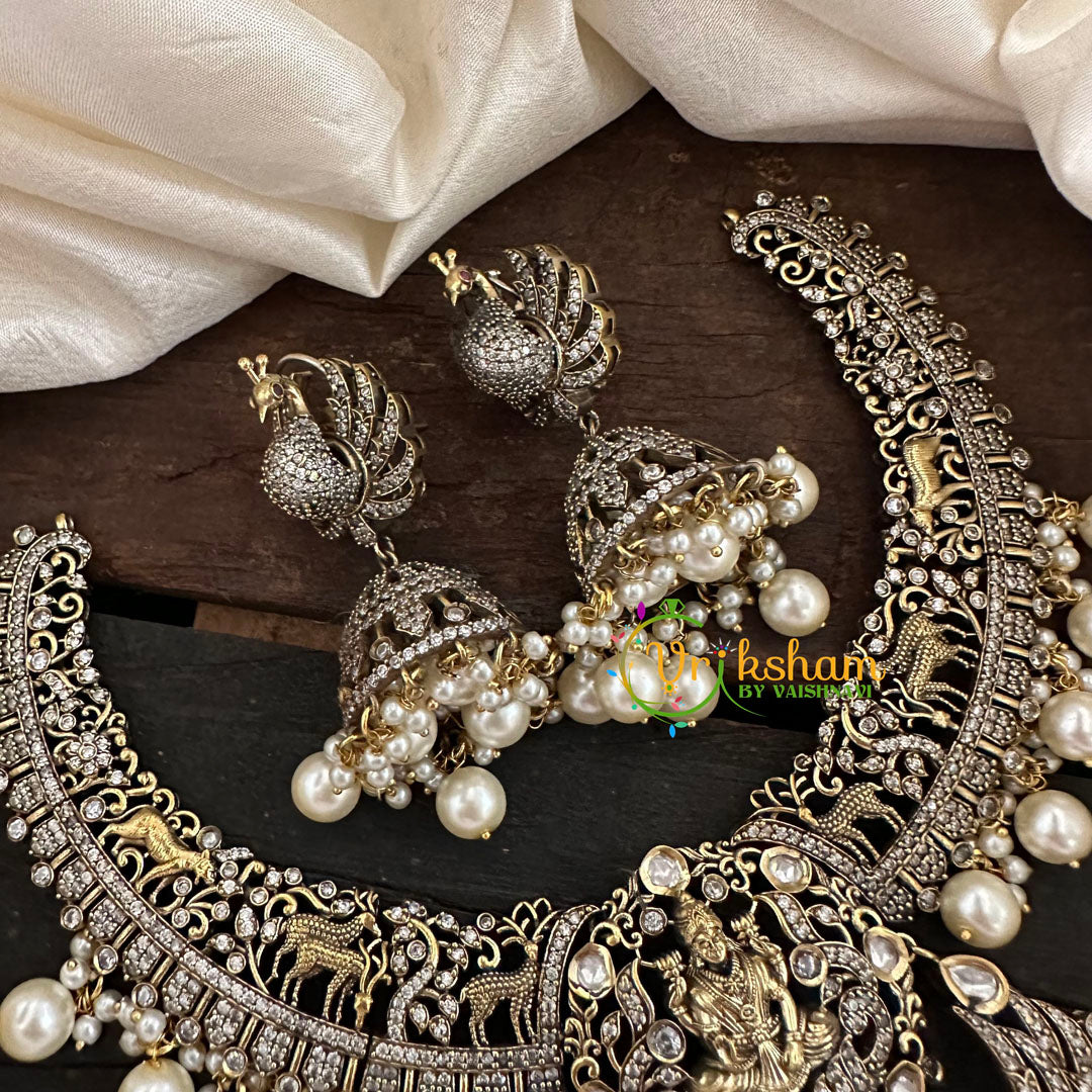 Victorian Diamond Lakshmi Short Neckpiece-Pearl  -VV123