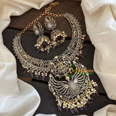 Victorian Diamond Lakshmi Short Neckpiece-Purple Bead -VV122