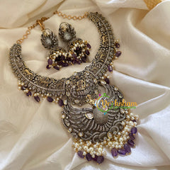 Victorian Diamond Lakshmi Short Neckpiece-Purple Bead -VV122