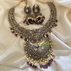 Victorian Diamond Lakshmi Short Neckpiece-Purple Bead -VV122