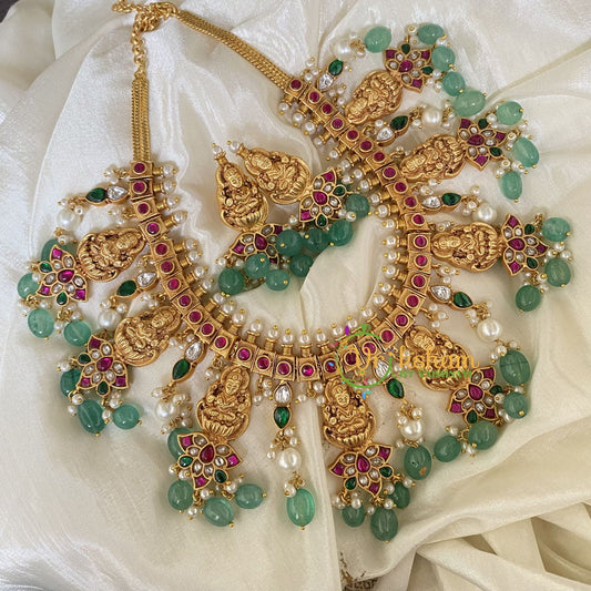 Pastel Green Bead Jadau Kundan Short Neckpiece-J725