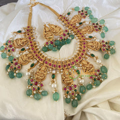 Pastel Green Bead Jadau Kundan Short Neckpiece-J725