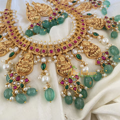 Pastel Green Bead Jadau Kundan Short Neckpiece-J725