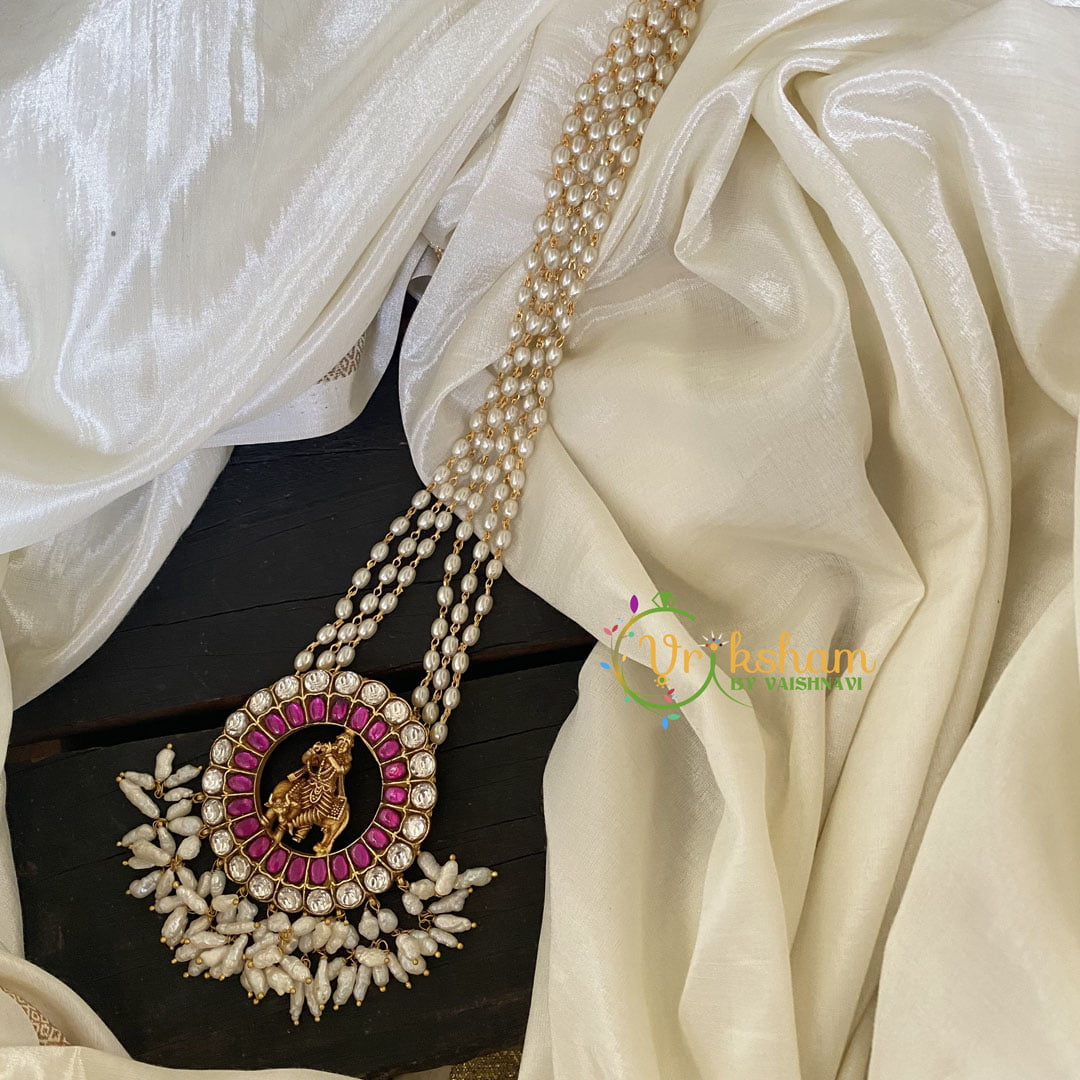 Exquisite Jadau Kundan Krishna Pendant Pearl Mala-J749