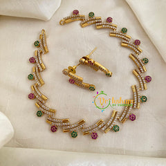 Fancy AD Stone Designer Neckpiece- Red Green -G9076