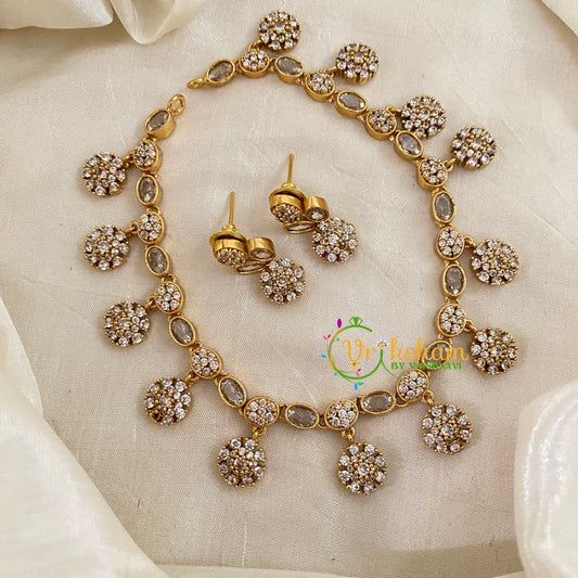 Premium AD Stone Choker Short Neckpiece -White -G9055