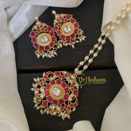 Precious Jadau Kundan Pendant Pearl Malai-J523