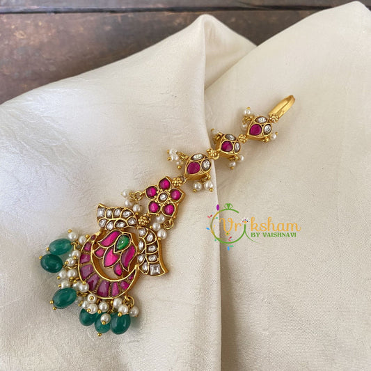 Precious Jadau Kundan Maang Tikka-Long Green Bead -j777